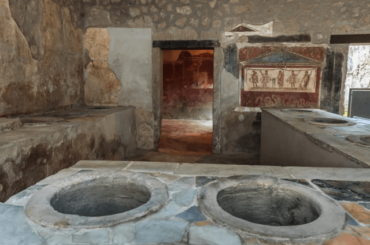Ancient kitchen Thermopolium of Asellina, with food serving counter, Pompeii, 1st century A.D., Italy [960 x 860]