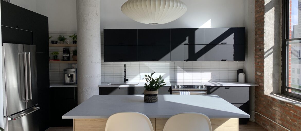 Recently remodeled kitchen in old manufacturing building