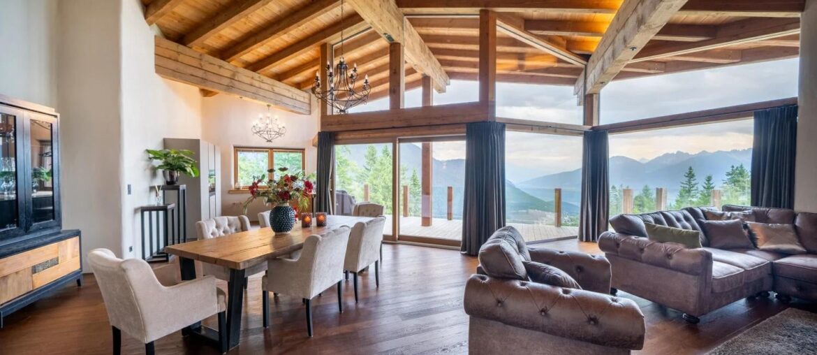 Austrian chalet living room with mountain view [1500x1000]