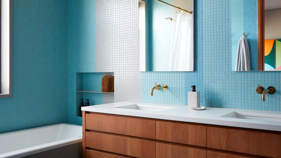 Blue bathroom in a Santa Cruz beach house [900X1200]