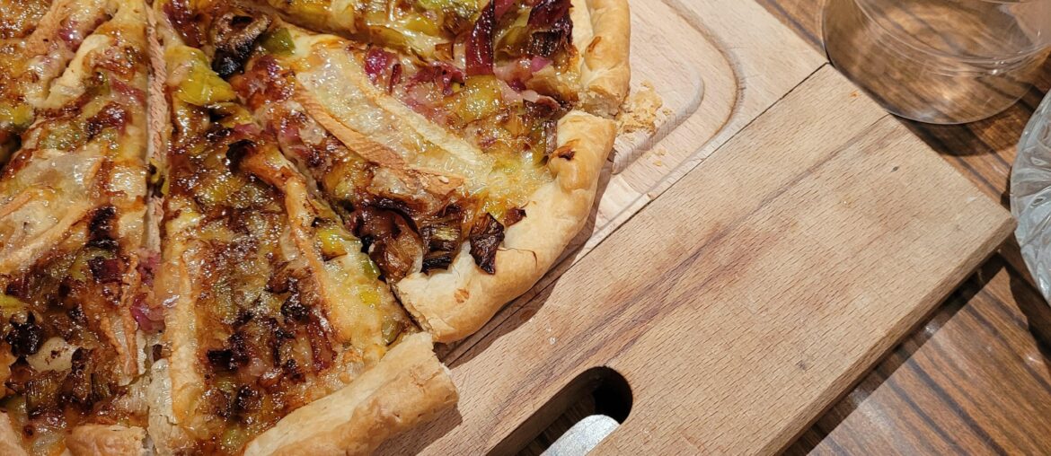 Tarte poireau, coppa, reblochon