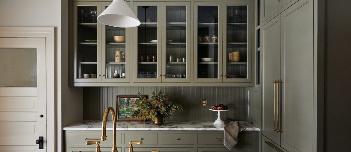 Sage green kitchen with shaker cabinets in a renovated 1880s house, Minneapolis, Minnesota [2500x1667]