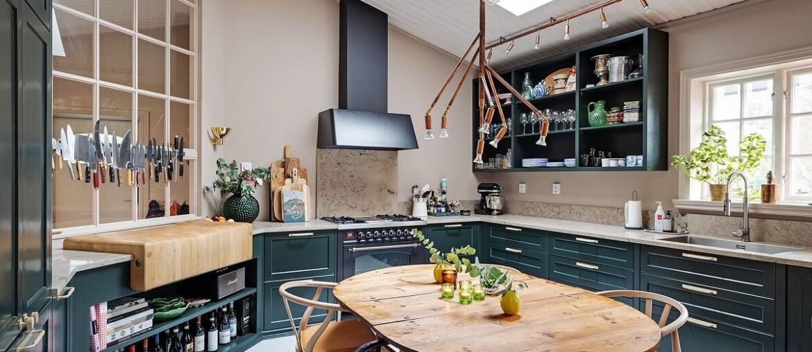 Apartment kitchen with a skylight in a former weaving mill built in 1915, Borås, Västra Götaland County, Sweden [1200x798]