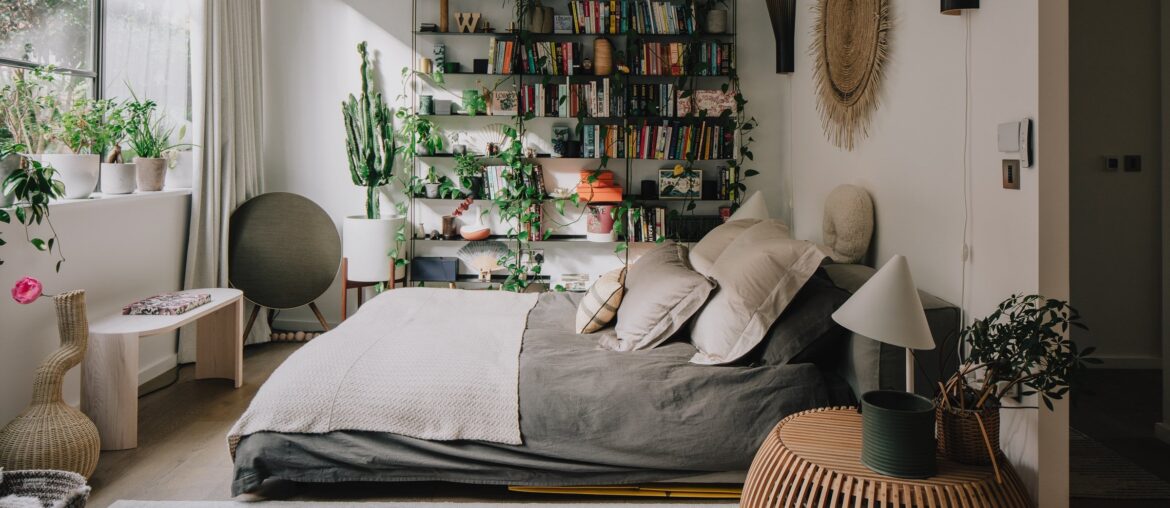 Natural light-filled bedroom of an apartment set in a former warehouse, Hoxton, Hackney, London, UK [2400x1600]