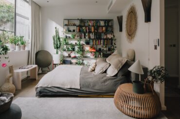 Natural light-filled bedroom of an apartment set in a former warehouse, Hoxton, Hackney, London, UK [2400x1600]