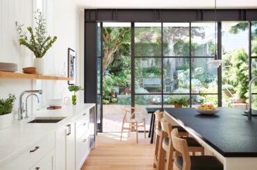 Kitchen and dining space facing the garden in a renovated Victorian home, Cow Hollow, San Francisco [1500x1000]
