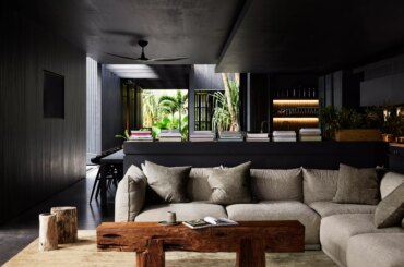 Dark themed Living Room and Kitchen [4229 x 2796] Noosa, Australia