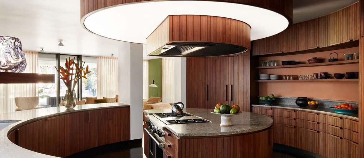 Circular Kitchen, originally designed by A. Quincy Jones, that has been updated by Shamshiri Studios in Los Angeles. [1600x1280]