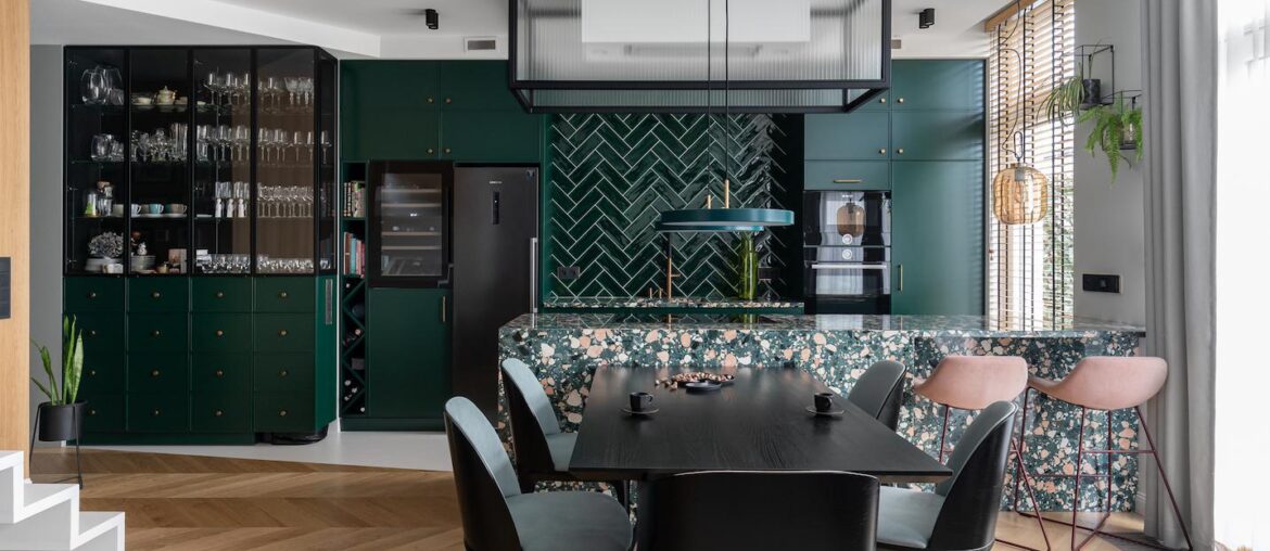 Kitchen and dining room of a house in Gdynia, Poland. [1434x955]