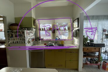 Redoing this little part of kitchen. Mostly because I want a bigger fridge. The plan is to move the fridge to the sunroom and extend the counter across the whole space. We plan to leave the space open under the counter for the trash. I would love a one piece stainless sink/counter combo.