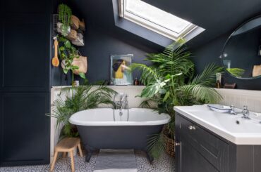 Upstairs bathroom with a skylight in a renovated 1900 worker’s cottage, Wanstead, East London, UK [4128x2752]