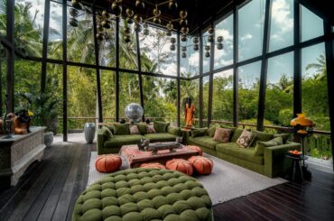 Living room with floor to ceiling glass walls in dragon house [1024 x 683] Ubud, Bali
