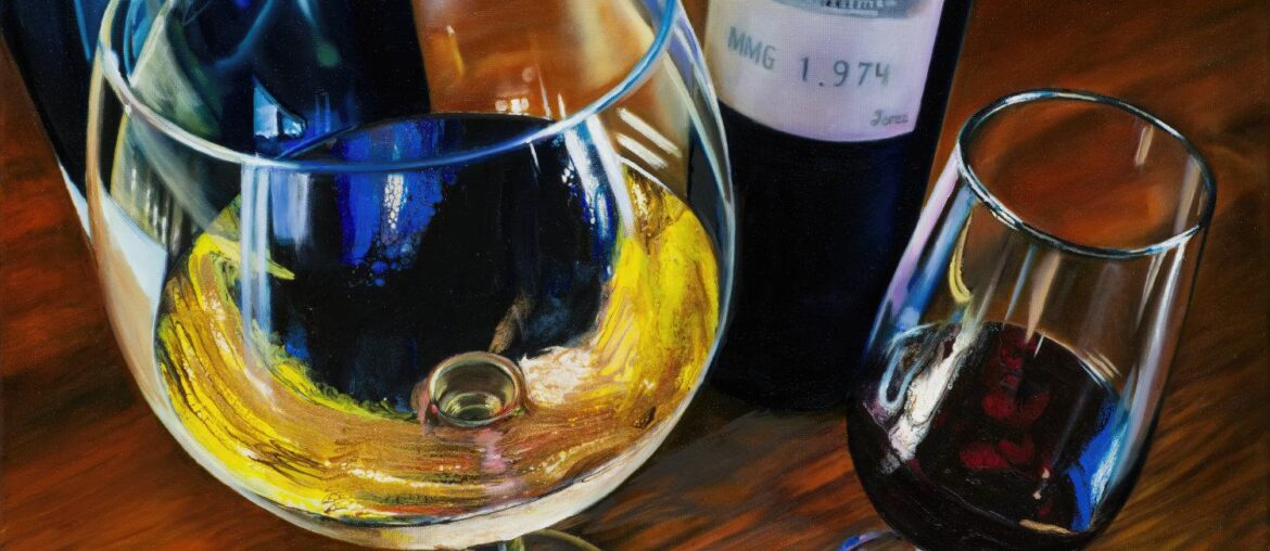 Entre Amigos 1| Original Mixed Media Painting Size: 20 x 16 IN (50.8 x 40.64 CM) The wine is done in acrylic pouring and the rest is done in traditional oils. Love painting about wine 🍷 😍