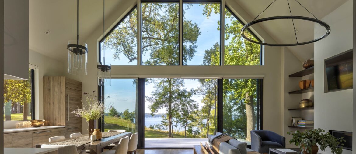 Breezy double-height vaulted ceiling living space in a waterfront house, Annapolis, Maryland [2300x1533]