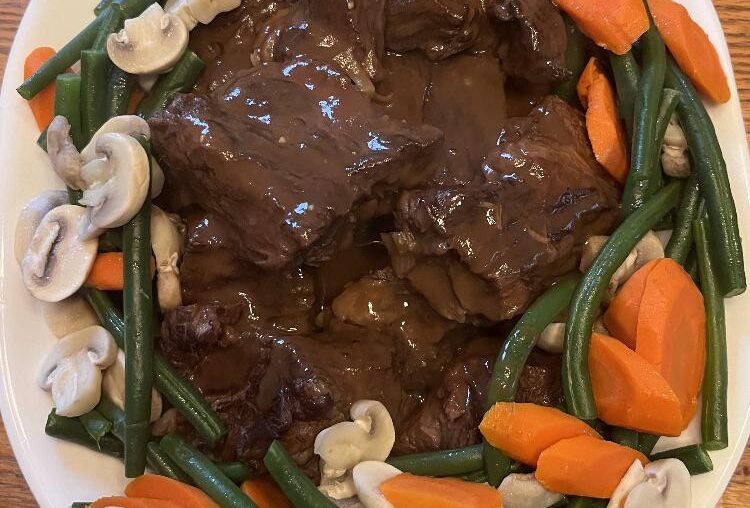 beef, red wine from loire, vegetables, and a splash of armagnac.