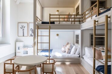 Kids' bunk room with tall ceilings in a Utah home [4128x6192]
