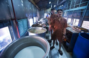 Kitchen on a rail car in India