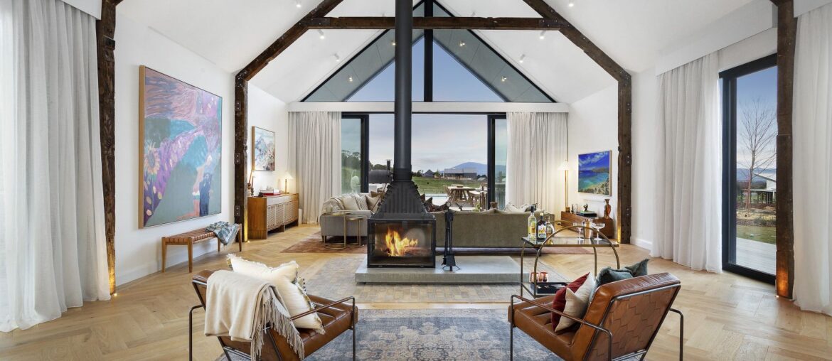 Open plan living room in renovated Australian barnhouse [1620 x 1080] Victoria, Australia