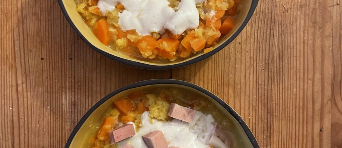 Dahl de lentille corail, carotte, crème de coco.