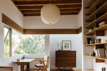 Home office with a corner window in a renovated 1920s residence, Echo Park, Los Angeles [1440x1800]
