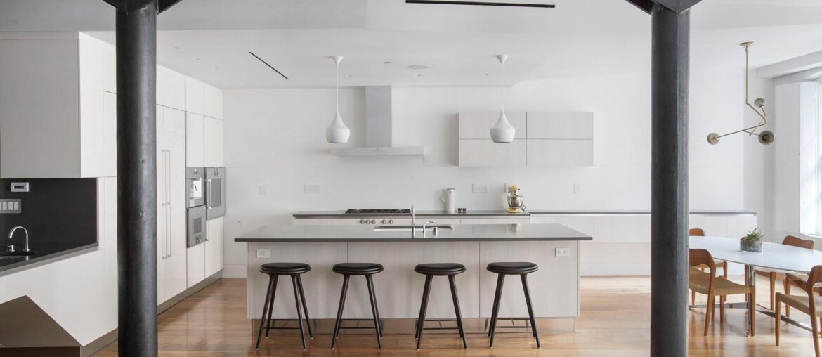 Clean, minimalist white kitchen in a Tribeca loft, NYC [2364x1711]