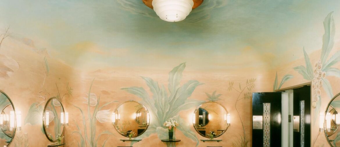 Powder Room at Radio City Music Hall, Rockefeller Center New York City. Paintings by Yasuo Kuniyoshi. (ca. 1932). [1253x932]