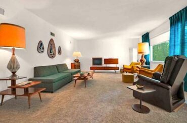 Mid-Century Time-Capsule Living/Dining Room- This home is under contract in my town. The entire home is filled with new-condition furniture as if it was abandoned in 1955. I went to the open house after loving the photographs and was able to buy many of the pieces in this living room! [742x752]