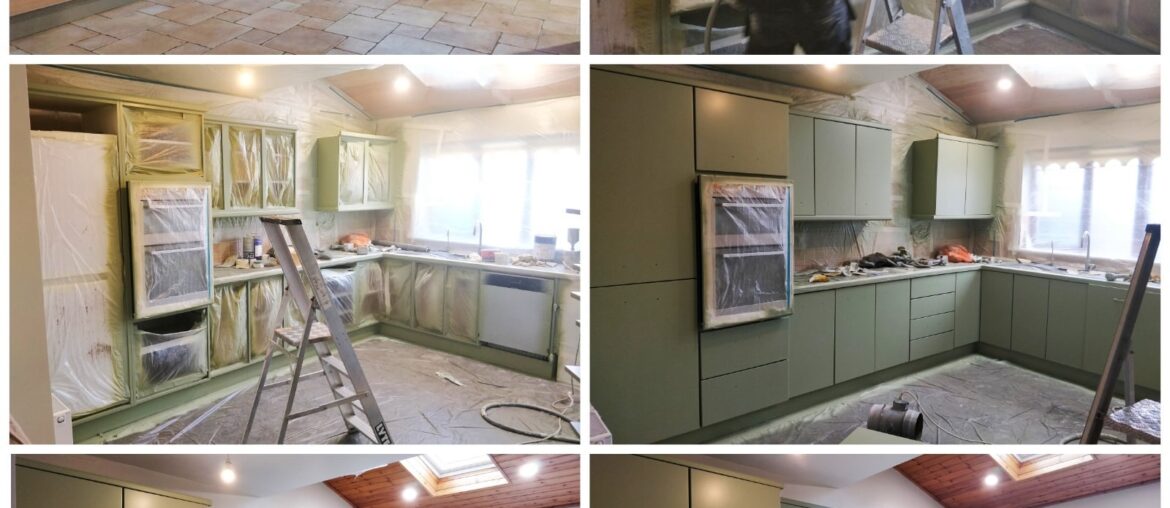 Just had our kitchen resprayed. Now just have to replace the worktop. Colour is Colourtrend Nettle Soup.