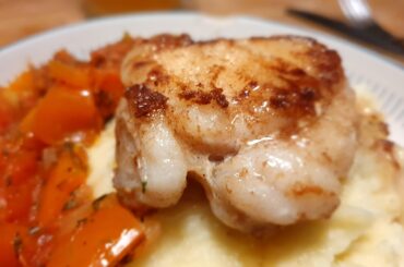 Filet de plie pané et compoté de poivron