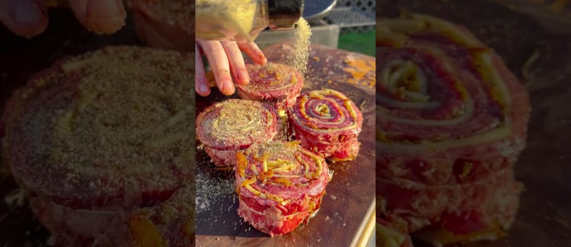 French Onion Steak Pinwheels Recipe | Over The Fire Cooking by Derek Wolf