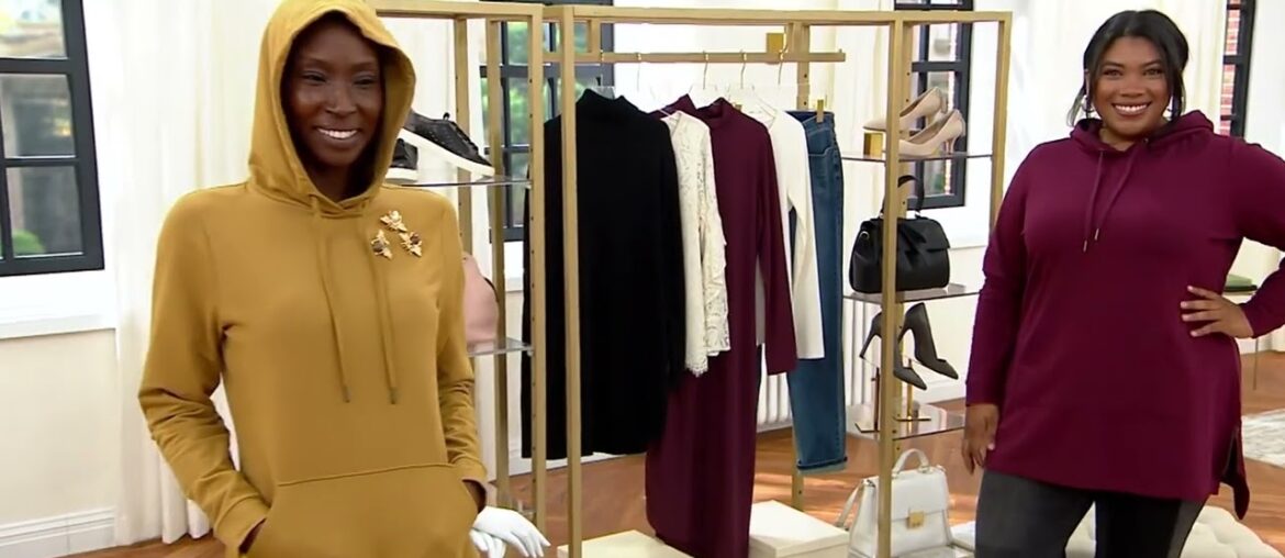 Joan Rivers French Terry Pull-Over Hooded Tunic on QVC Joan Rivers French Terry Pull-Over Hooded Tunic on QVC