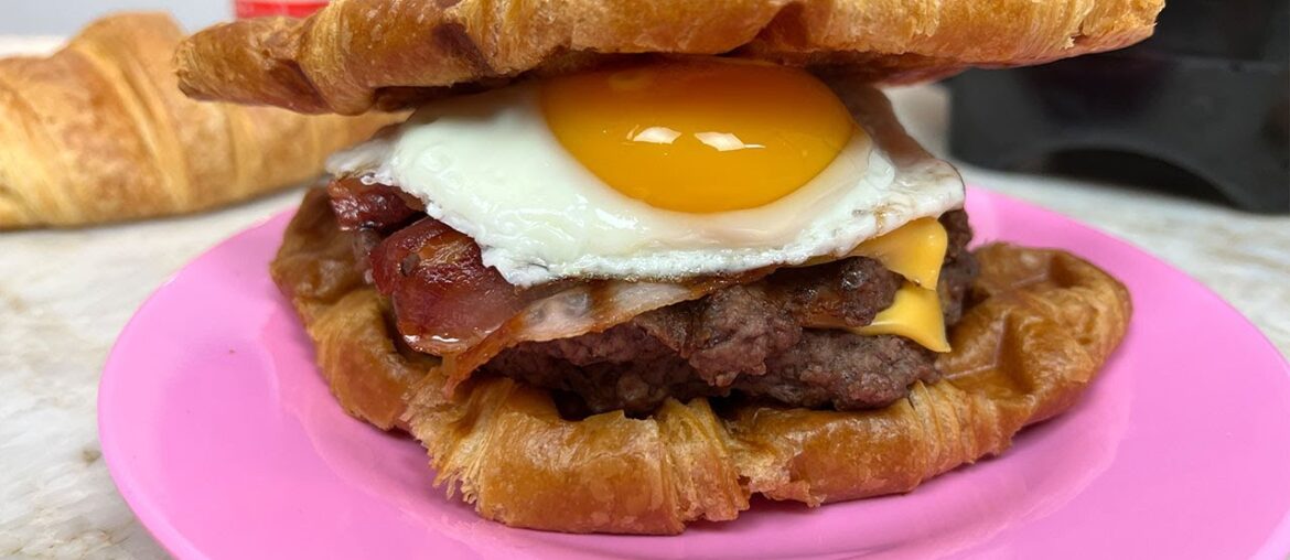 Waffle Iron Croissant Burger
