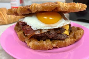Waffle Iron Croissant Burger
