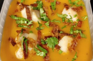 Gamelle de demain midi: velouté de potimarron, St Jacques, chips de bacon