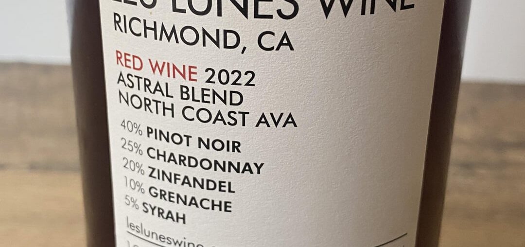 Astral Blend by Les Lunes in Richmond, CA. A tasty, chillable blend that tastes like a white wine at first and finishes as a red.