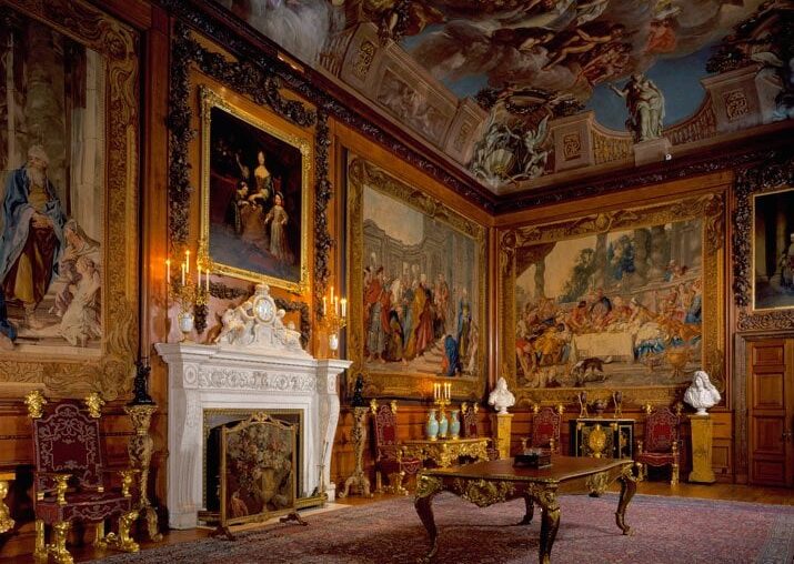 The Queen's Presence Chamber, Windsor Castle. The ceiling is by Verrio, and the room and carvings by Hugh May and Grinling Gibbons. [715x580]