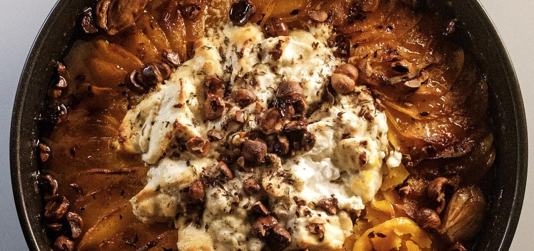 Butternut façon pommes Anna x chèvre frais au miel x thym et noisettes