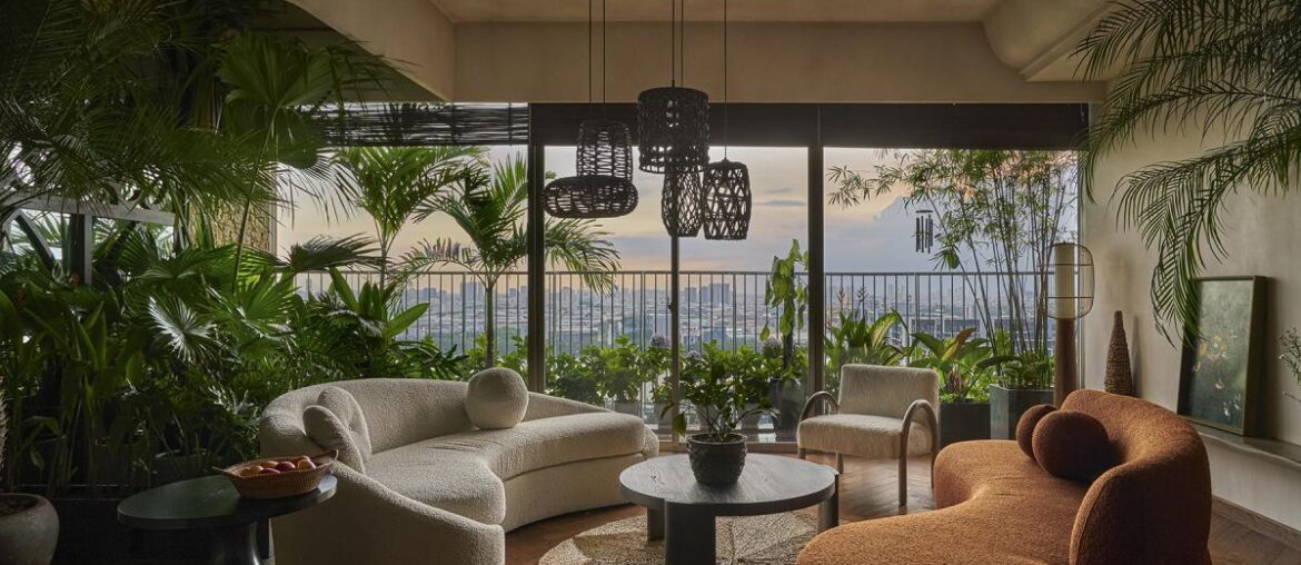 Jungle inspired living room in penthouse [1200 x 800] Ho Chi Minh City, Vietnam