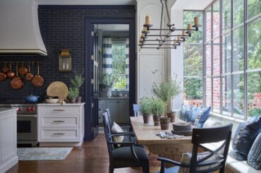 Breakfast nook in a kitchen with floor-to-ceiling tiled backsplash, Athens, Georgia [1350x1013]