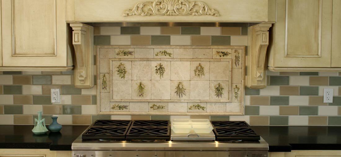 Tiled Sage Stove Backsplash