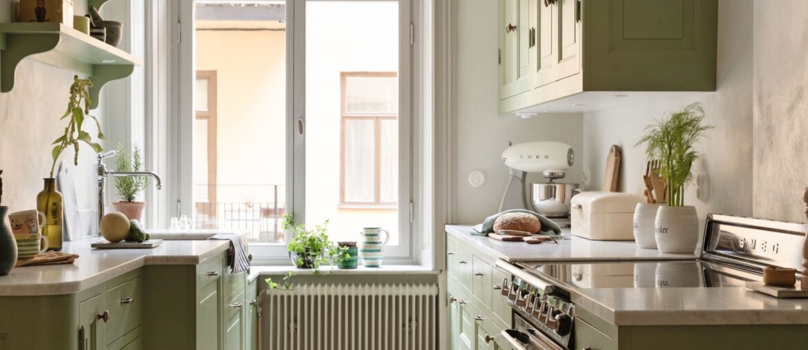 Apartment galley kitchen in a late 19th-century building next to the Mariatorget city park, Södermalm, central Stockholm, Sweden [2200x3300]