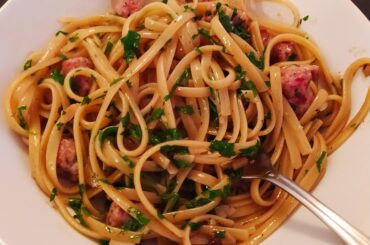 Aglio e olio, saucisses aux herbes (ne le dites pas aux Italiens)