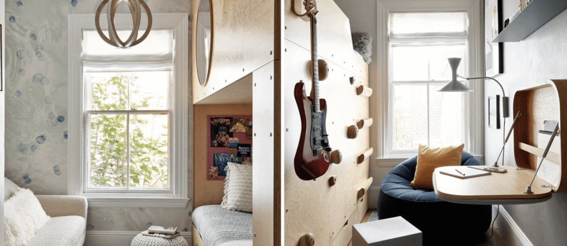 A bunk inspired by sailboats creates two distinct spaces for the teenagers who share a bedroom in Cambridge, MA [1570 × 1004]