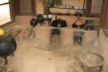 House Kitchen with Stone Fire Stove. Suwon Village, South Korea
