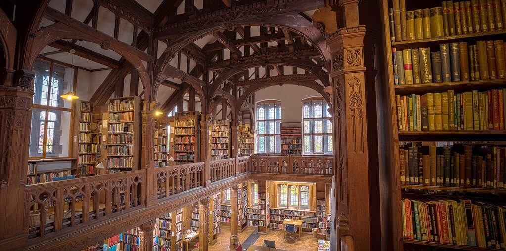 Main room inside Gladstone's Library in Hawarden, Wales, UK [2500x1666]