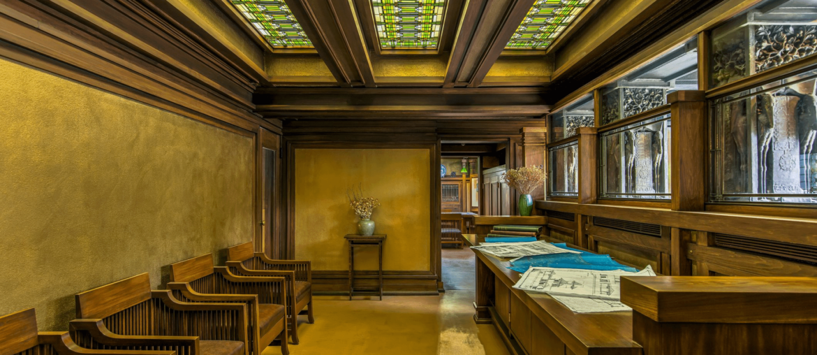 The studio reception room of the Frank Lloyd Wright Home and Studio in Oak Park, Illinois [2120x1413]