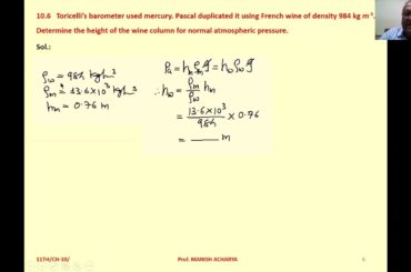 Toricelli's barometer used mercury, Pascal duplicated it using French wine of density 984 kg m-3.