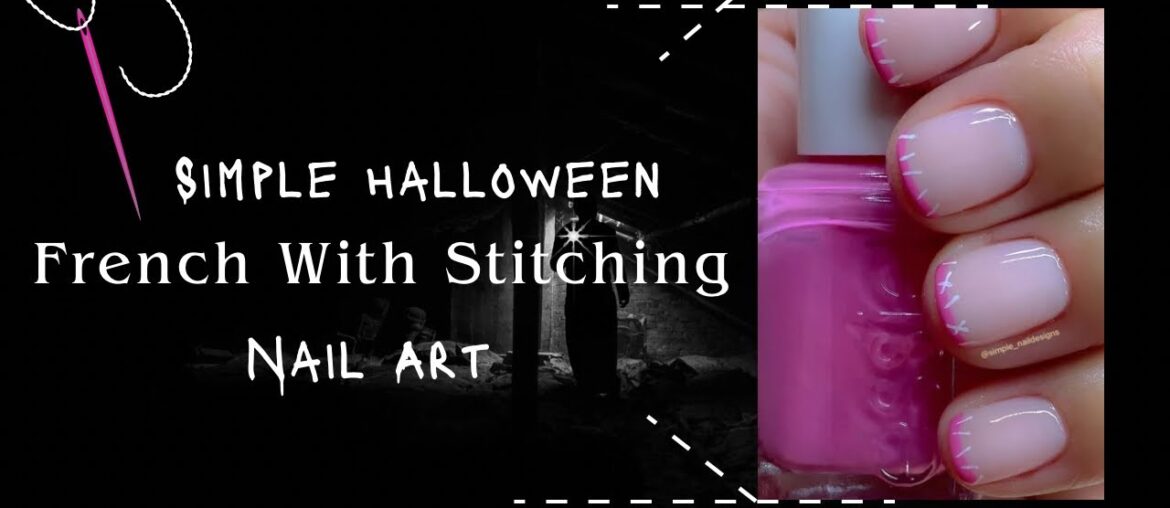 Simple Halloween French With Stitching Nails