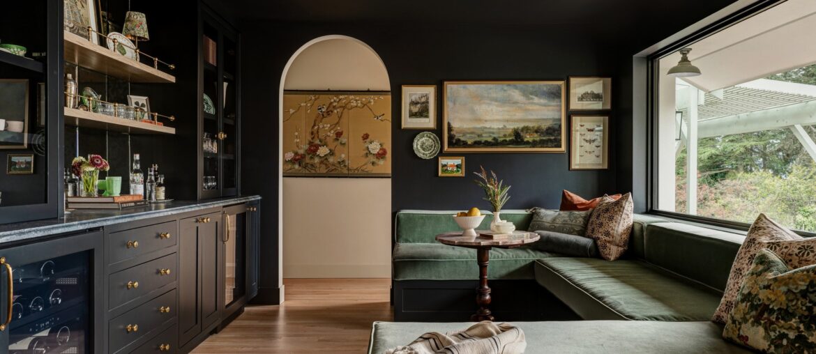 Home bar with banquette seating in a Seattle home, Washington [2560x1704]
