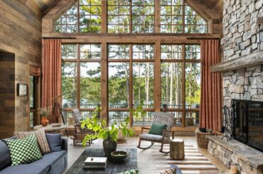 Lake house with huge floor-to-ceiling windows and a terrace, Northwoods, Wisconsin [1601x2400]